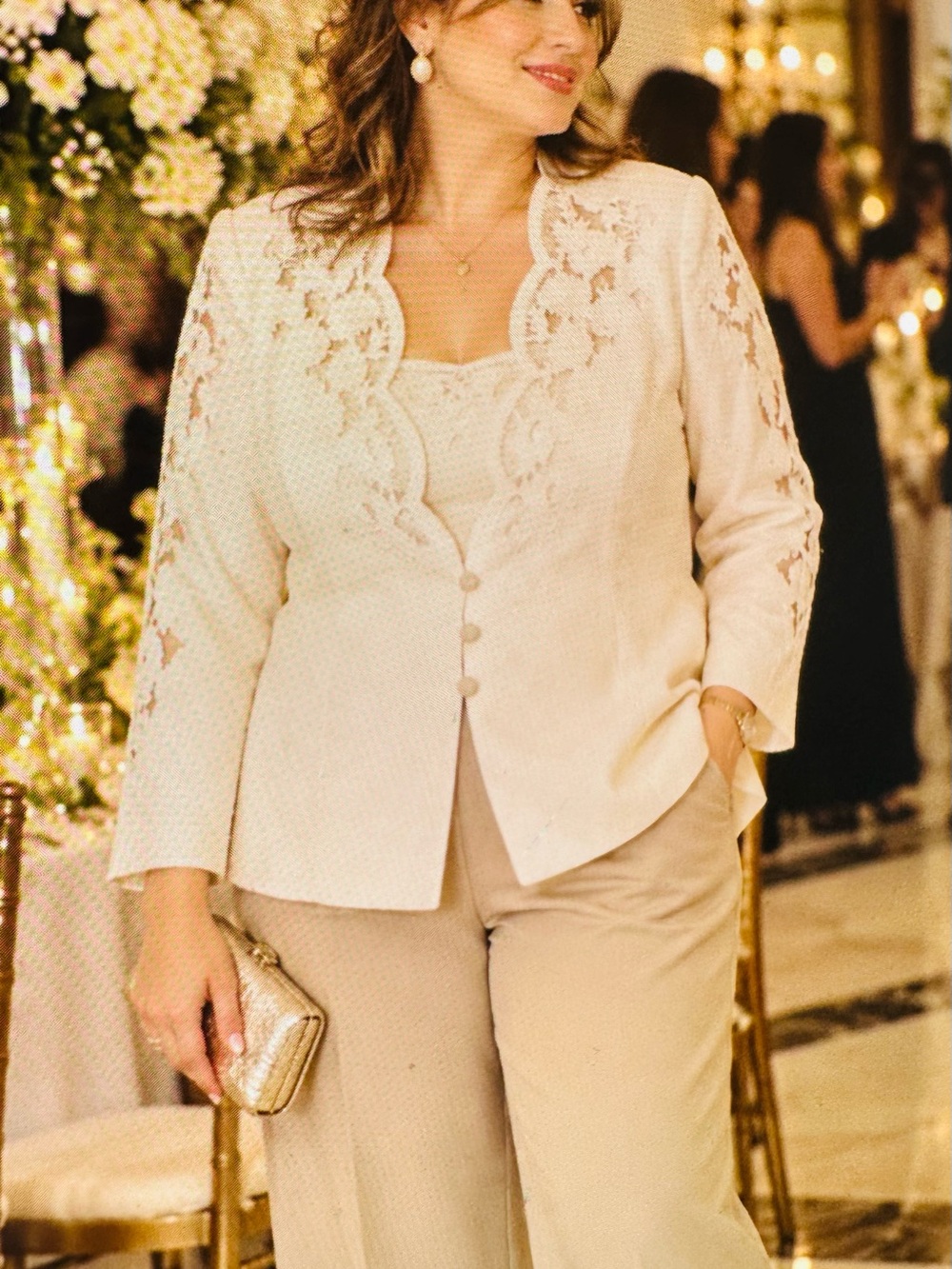 Evening Elegant Lace-Trim Ivory Women's Jacket Alison woods
